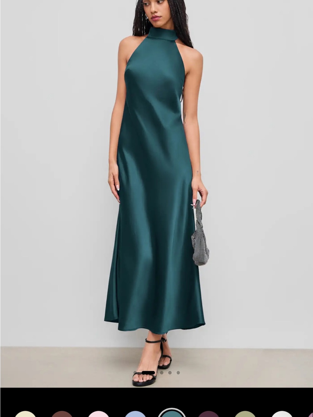 Cider Teal Satin Halter Maxi Dress